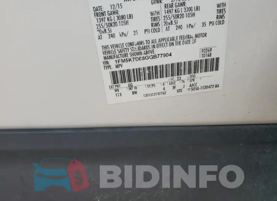 1FM5K7D88GGB77904 Photo# 13