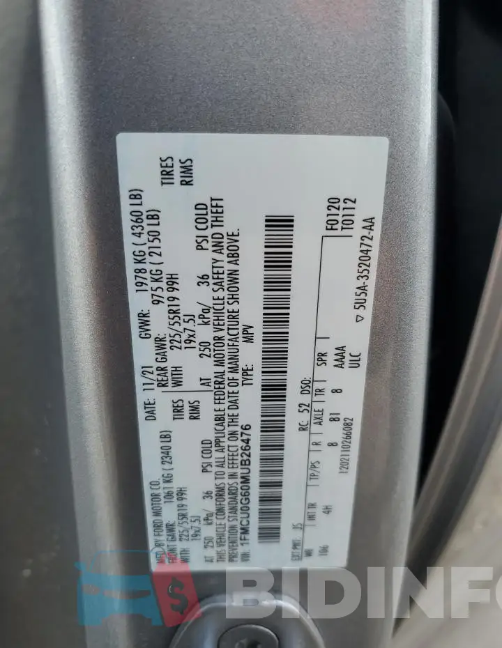 1FMCU0G60MUB26476 Photo# 13
