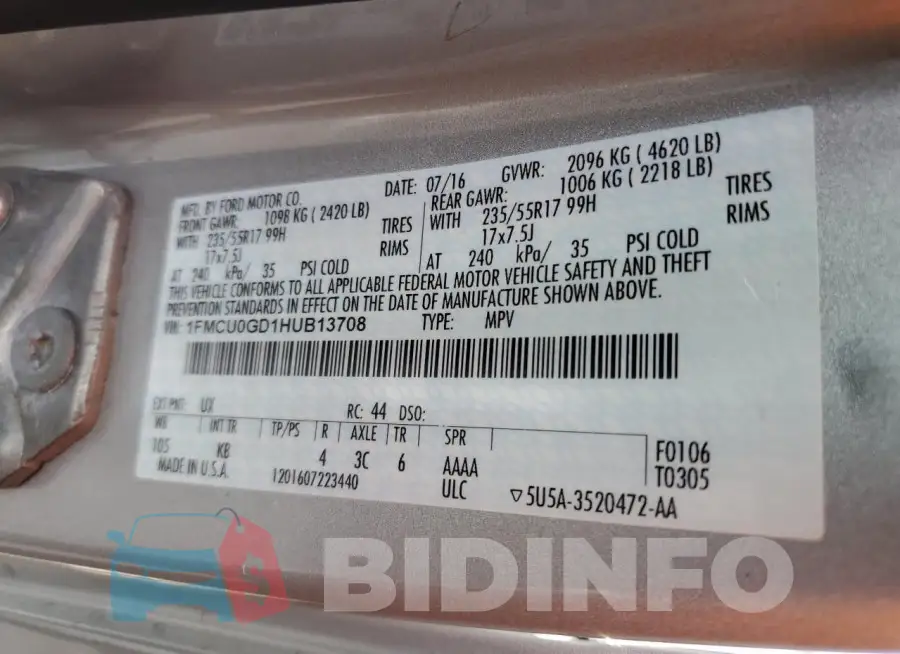 1FMCU0GD1HUB13708 Photo# 14