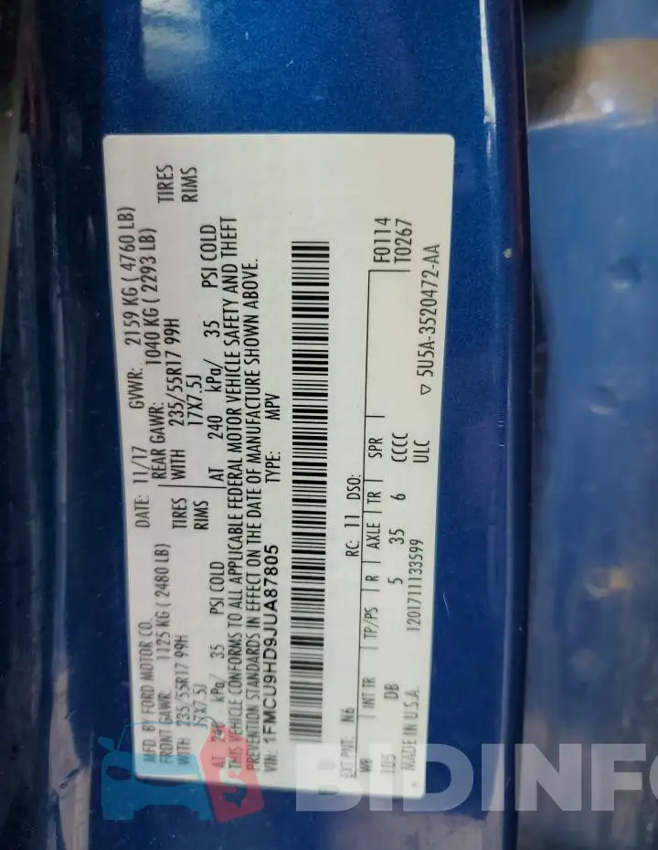 1FMCU9HD9JUA87805 Photo# 13