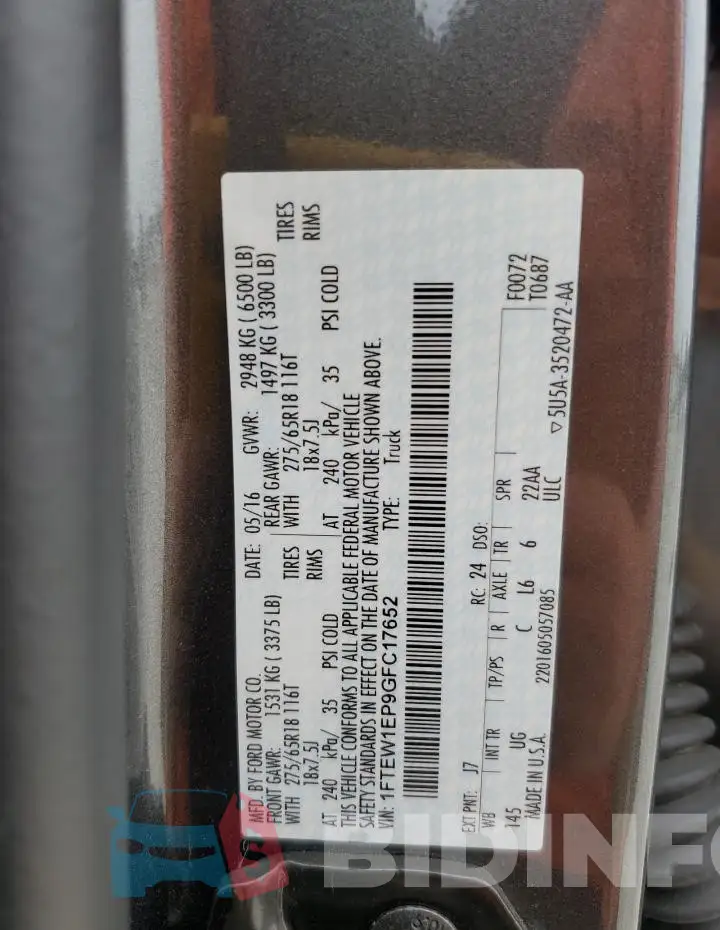 1FTEW1EP9GFC17652 Photo# 12