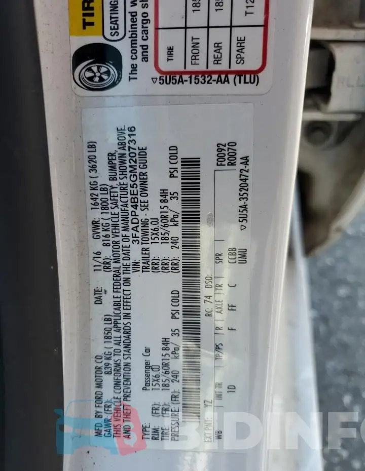 3FADP4BE5GM207316 Photo# 13