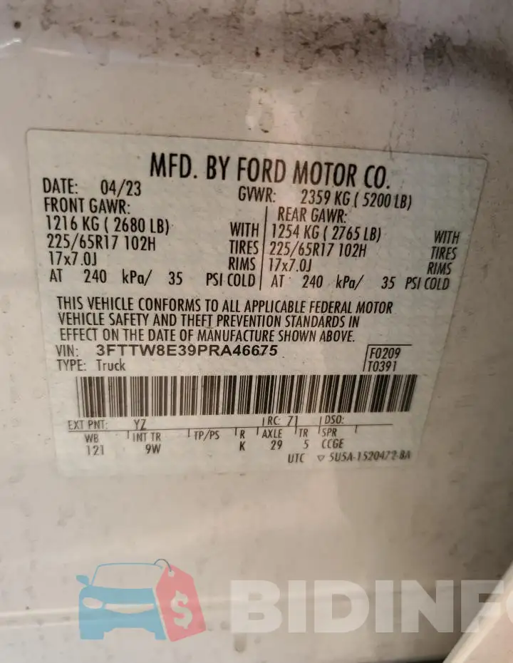 3FTTW8E39PRA46675 Photo# 12