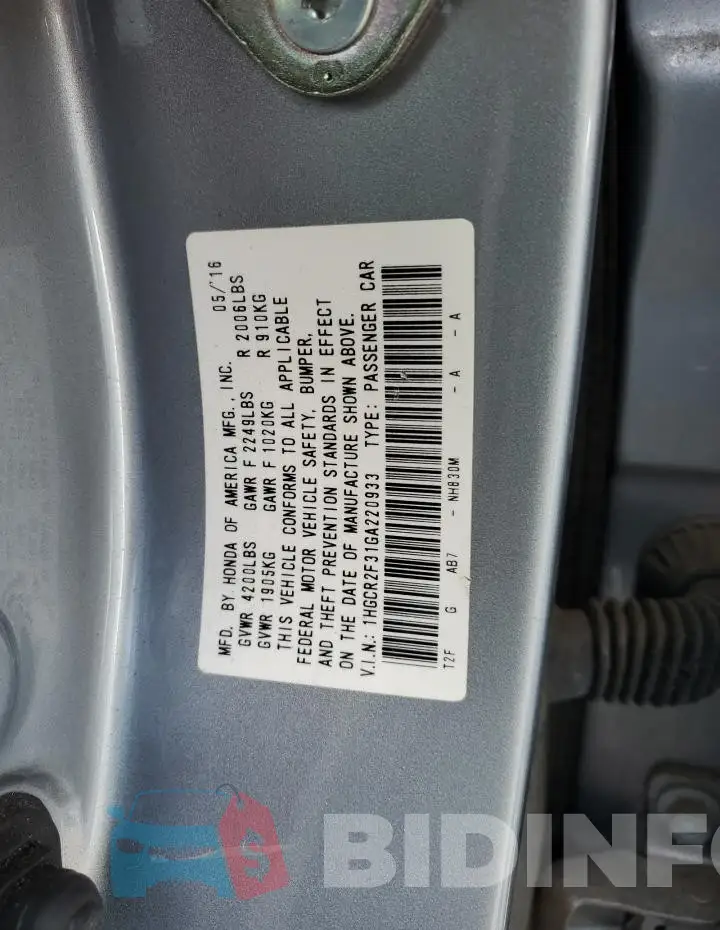 1HGCR2F31GA220933 Photo# 12
