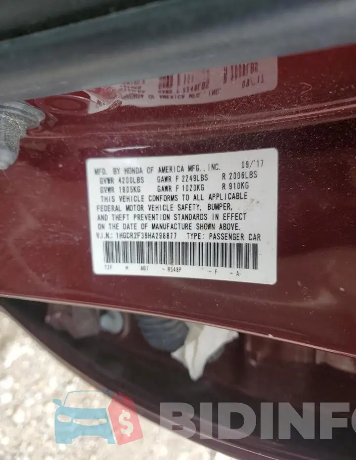 1HGCR2F39HA298877 Photo# 12