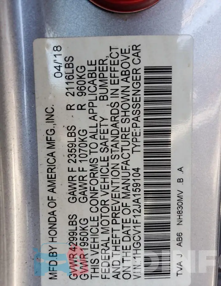 1HGCV1F12JA159104 Photo# 13