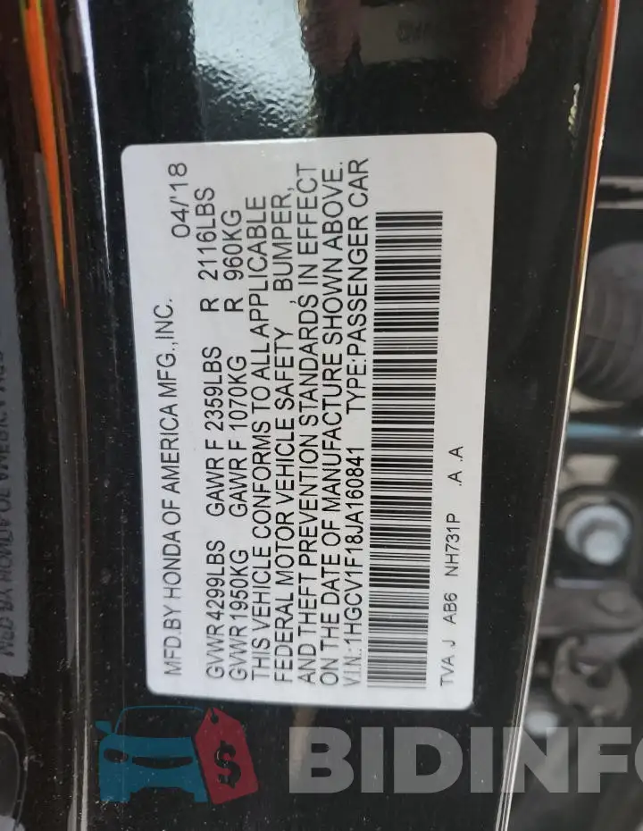 1HGCV1F18JA160841 Photo# 13