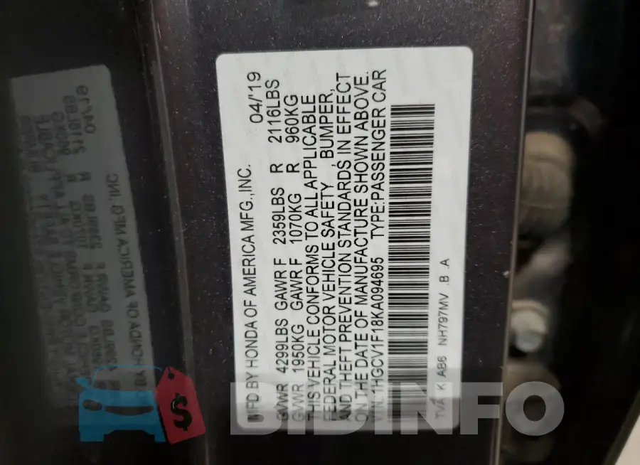 1HGCV1F18KA094695 Photo# 12