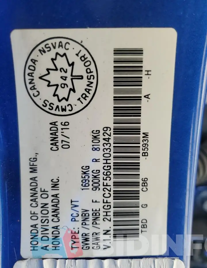 2HGFC2F56GH033429 Photo# 12
