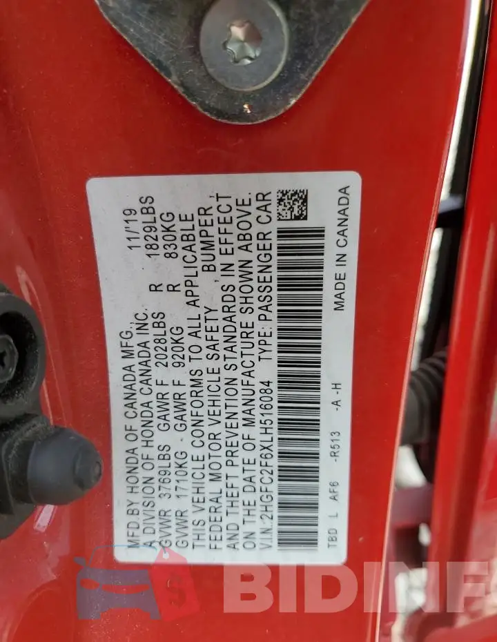 2HGFC2F6XLH516084 Photo# 13