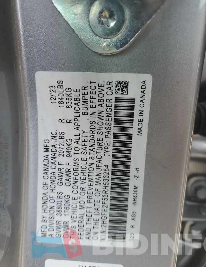 2HGFE2F53RH533254 Photo# 13
