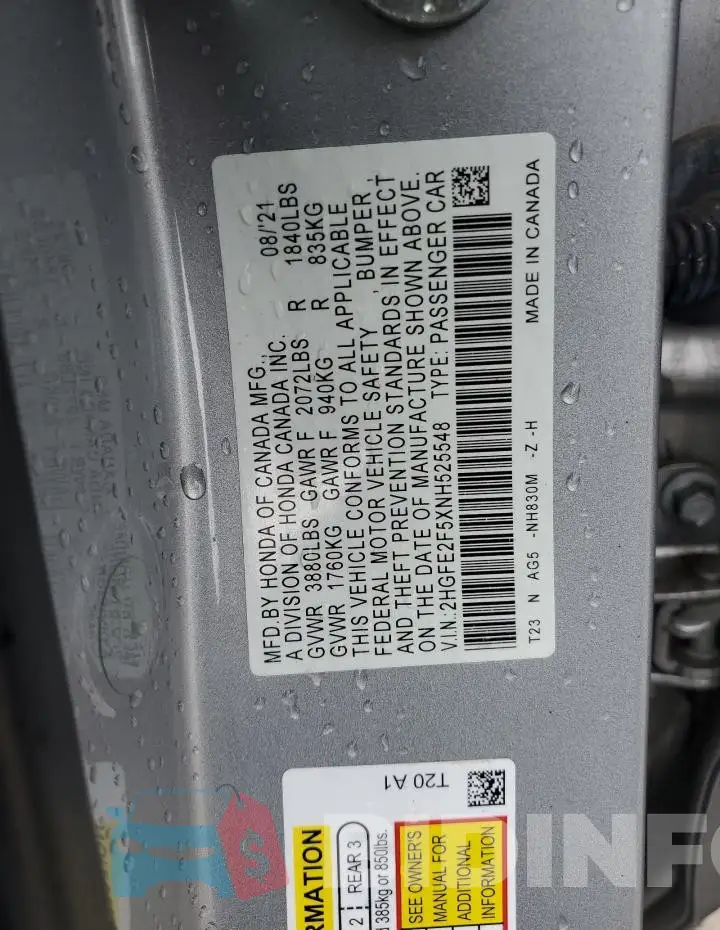 2HGFE2F5XNH525548 Photo# 12