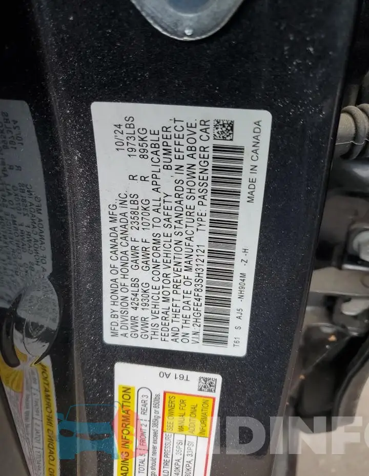 2HGFE4F83SH312121 Photo# 12