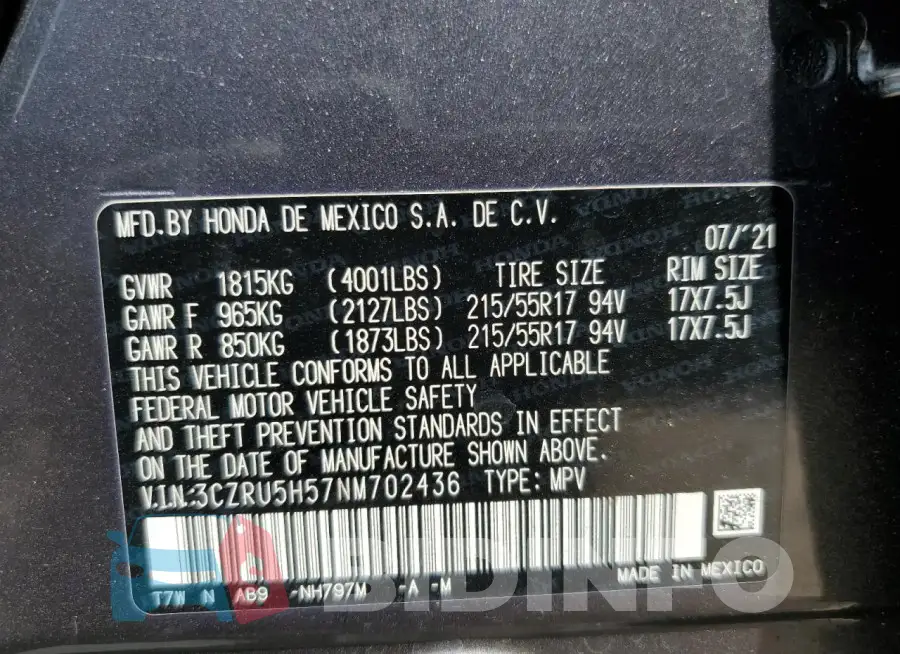 3CZRU5H57NM702436 Photo# 13