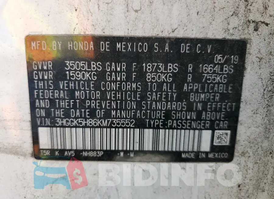 3HGGK5H86KM735552 Photo# 14