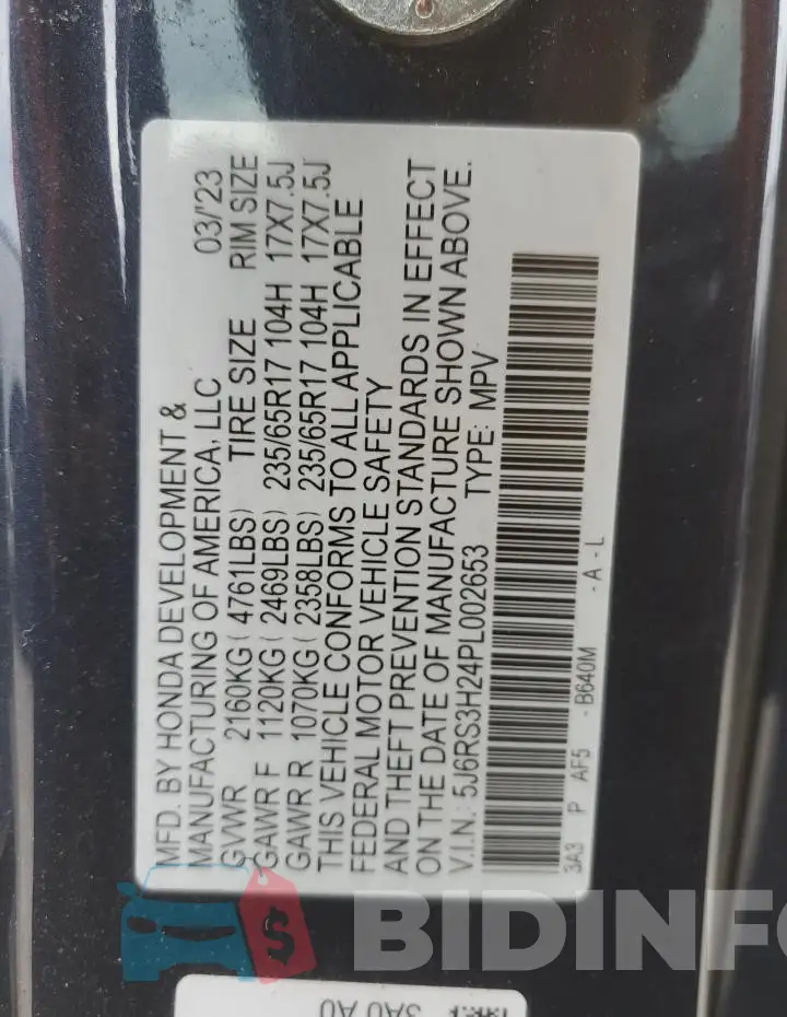 5J6RS3H24PL002653 Photo# 13