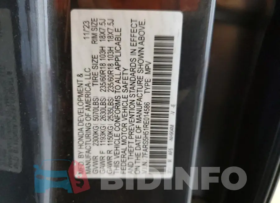 7FARS5H51RE014586 Photo# 13