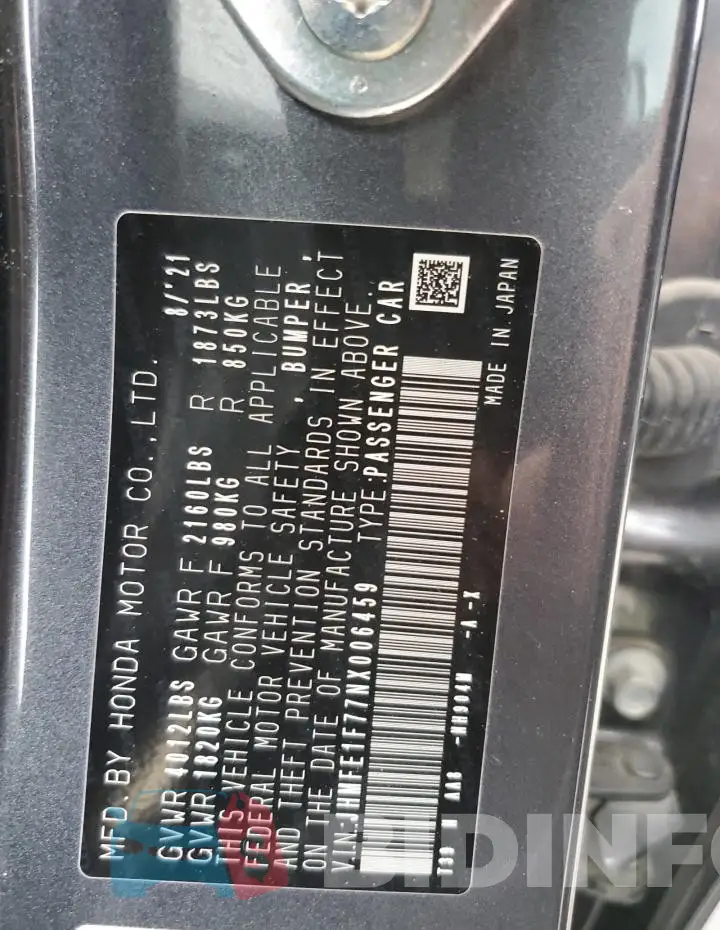 JHMFE1F77NX006459 Photo# 12
