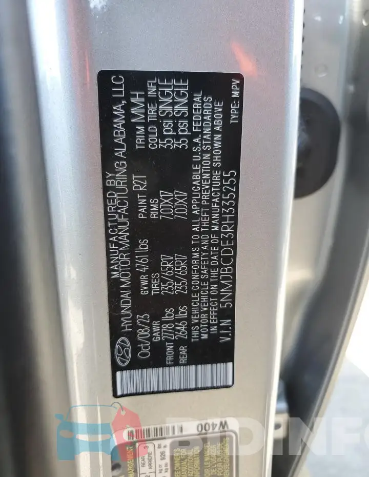 5NMJBCDE3RH335255 Photo# 13