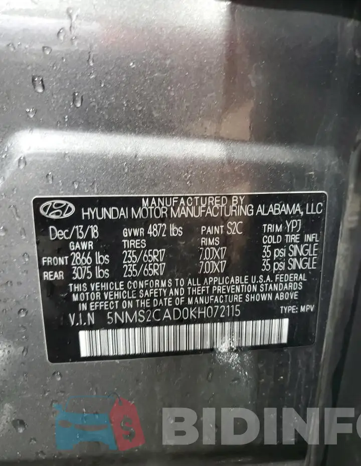 5NMS2CAD0KH072115 Photo# 13