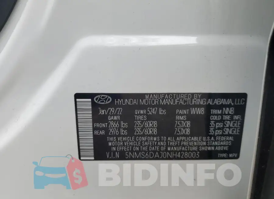 5NMS6DAJ0NH428003 Photo# 12
