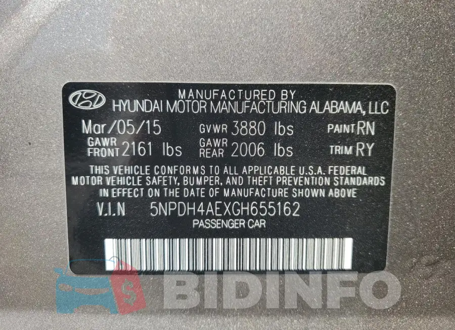 5NPDH4AEXGH655162 Photo# 12