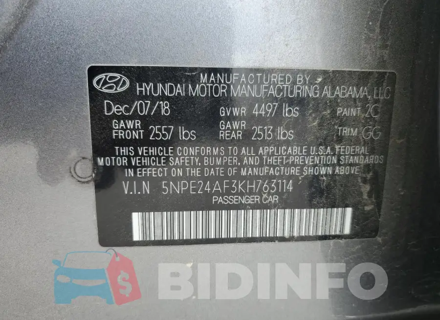 5NPE24AF3KH763114 Photo# 13