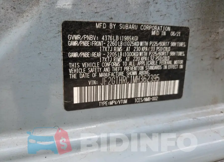 JF2GTHRC1MH362395 Photo# 13