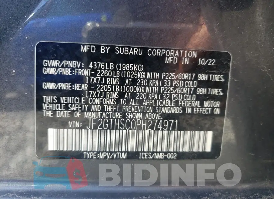 JF2GTHSC0PH274971 Photo# 12