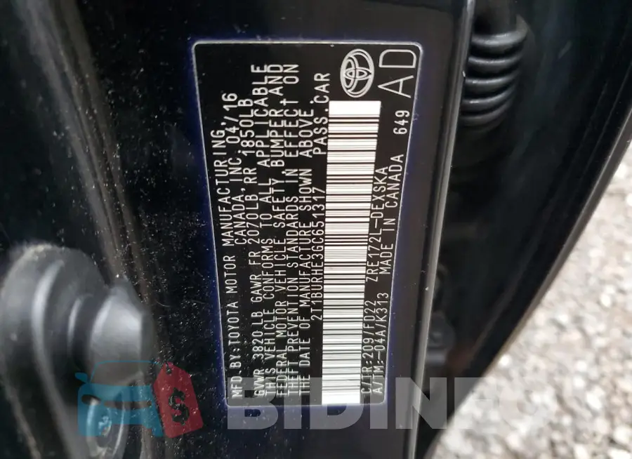 2T1BURHE3GC651317 Photo# 13
