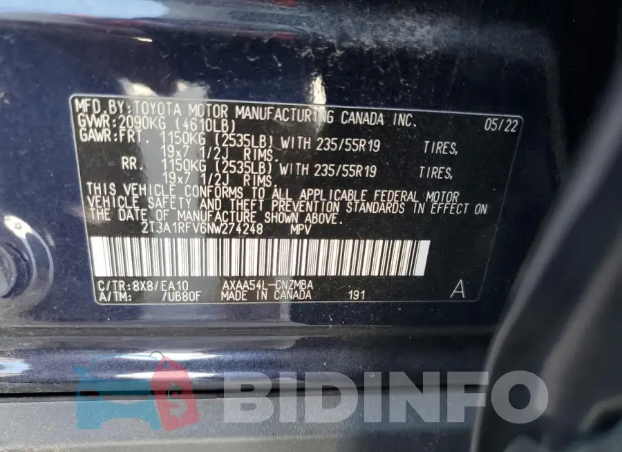 2T3A1RFV6NW274248 Photo# 13