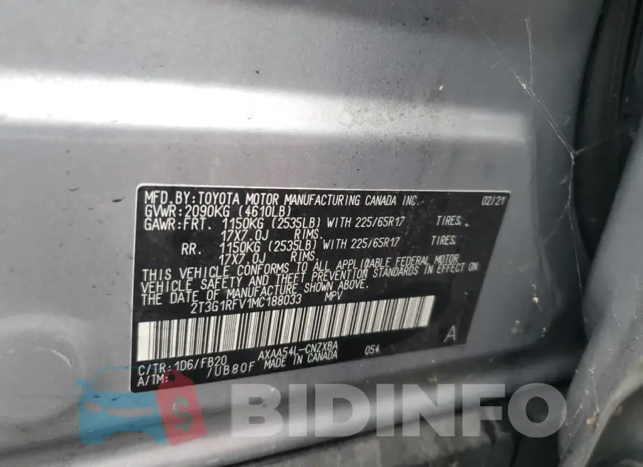2T3G1RFV1MC188033 Photo# 13