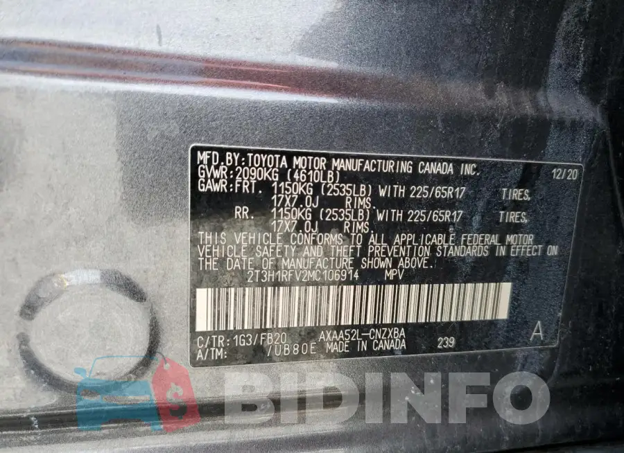2T3H1RFV2MC106914 Photo# 13
