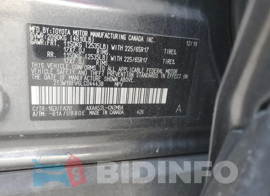2T3W1RFV6LC044438 Photo# 13