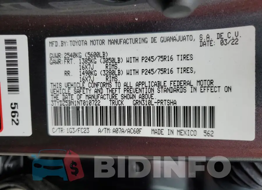 3TYDZ5BN1NT010722 Photo# 12