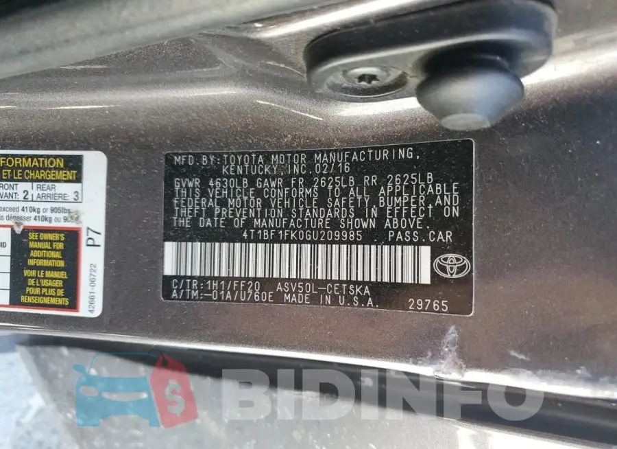 4T1BF1FK0GU209985 Photo# 12