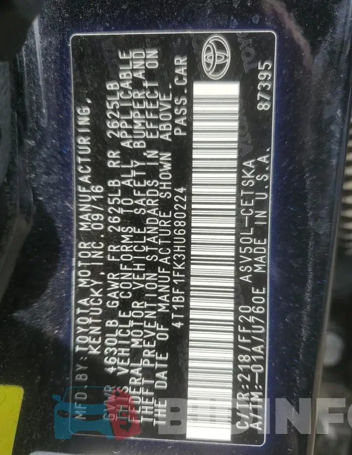 4T1BF1FK3HU680224 Photo# 13