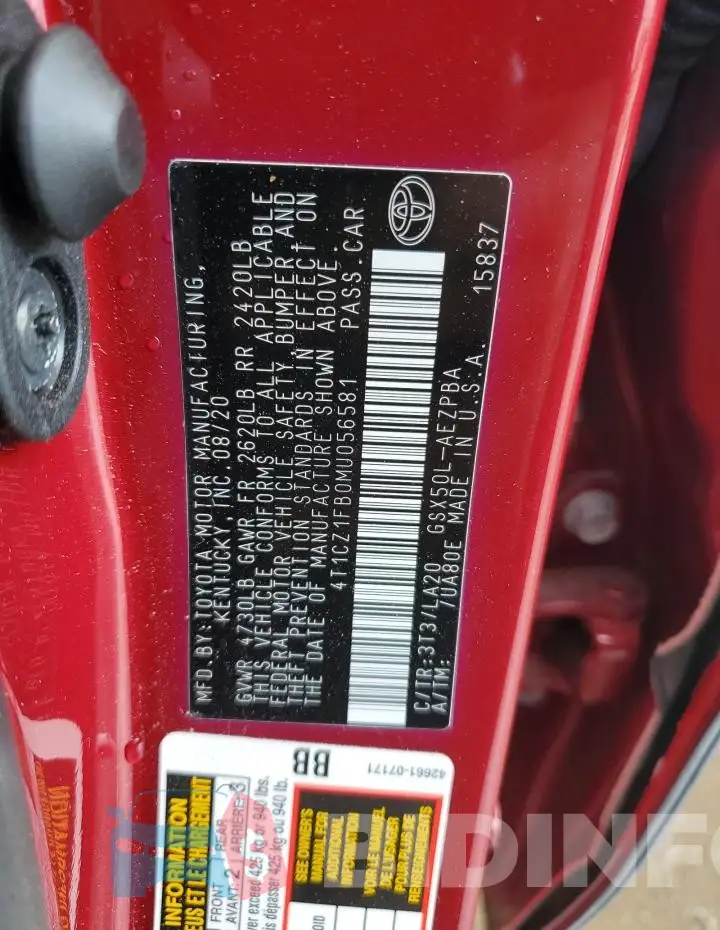 4T1CZ1FB0MU056581 Photo# 12