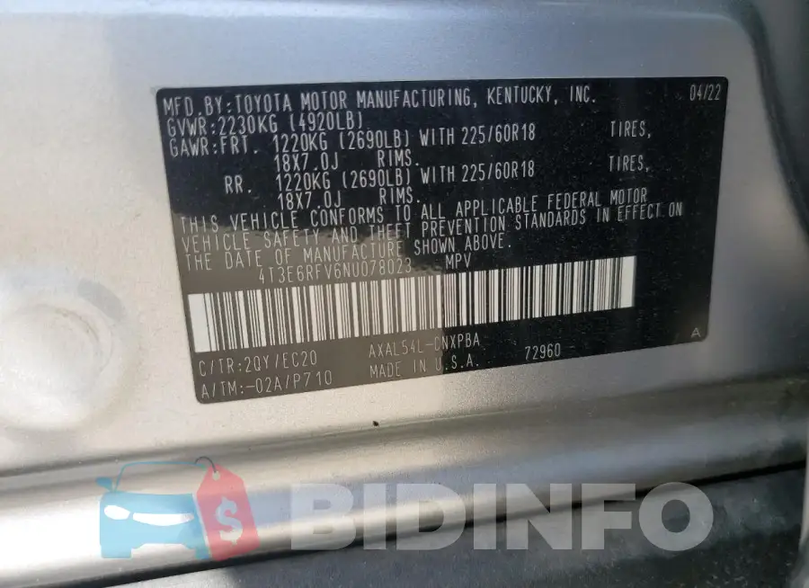 4T3E6RFV6NU078023 Photo# 13