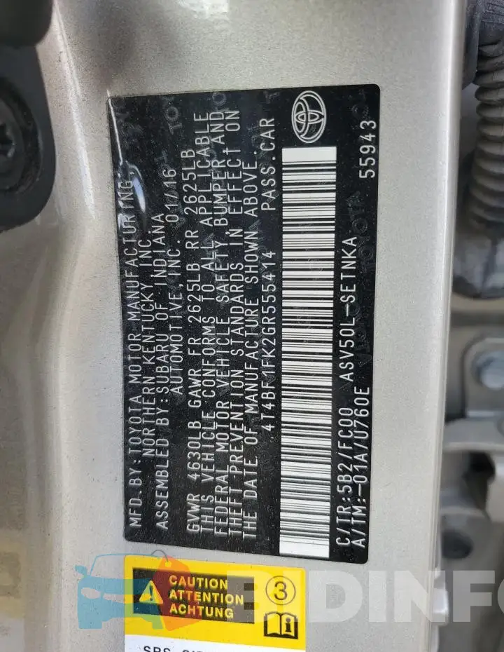 4T4BF1FK2GR555414 Photo# 12