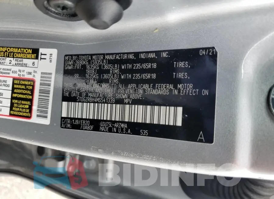 5TDGZRBH4MS541339 Photo# 13