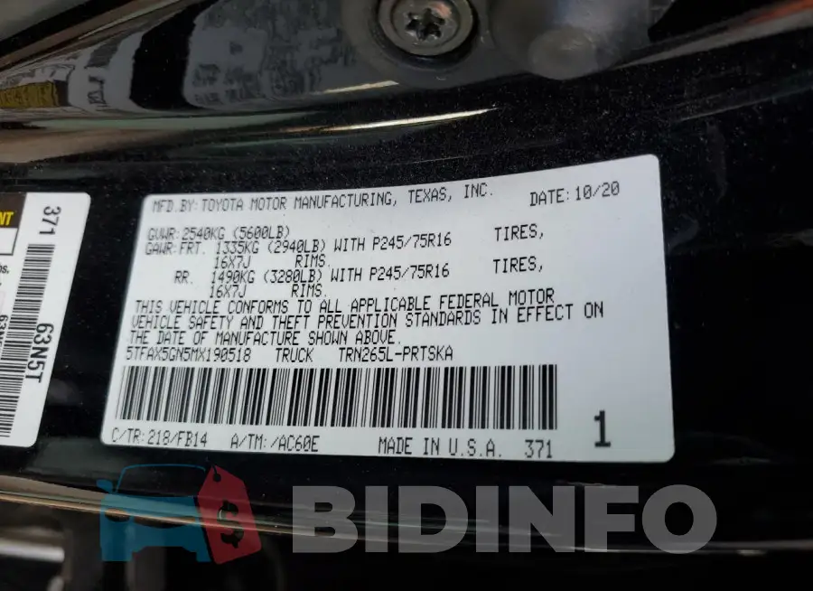 5TFAX5GN5MX190518 Photo# 13