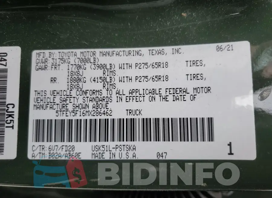5TFEY5F16MX286462 Photo# 12