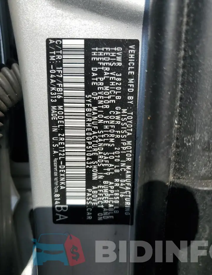 5YFBURHE0GP510432 Photo# 13
