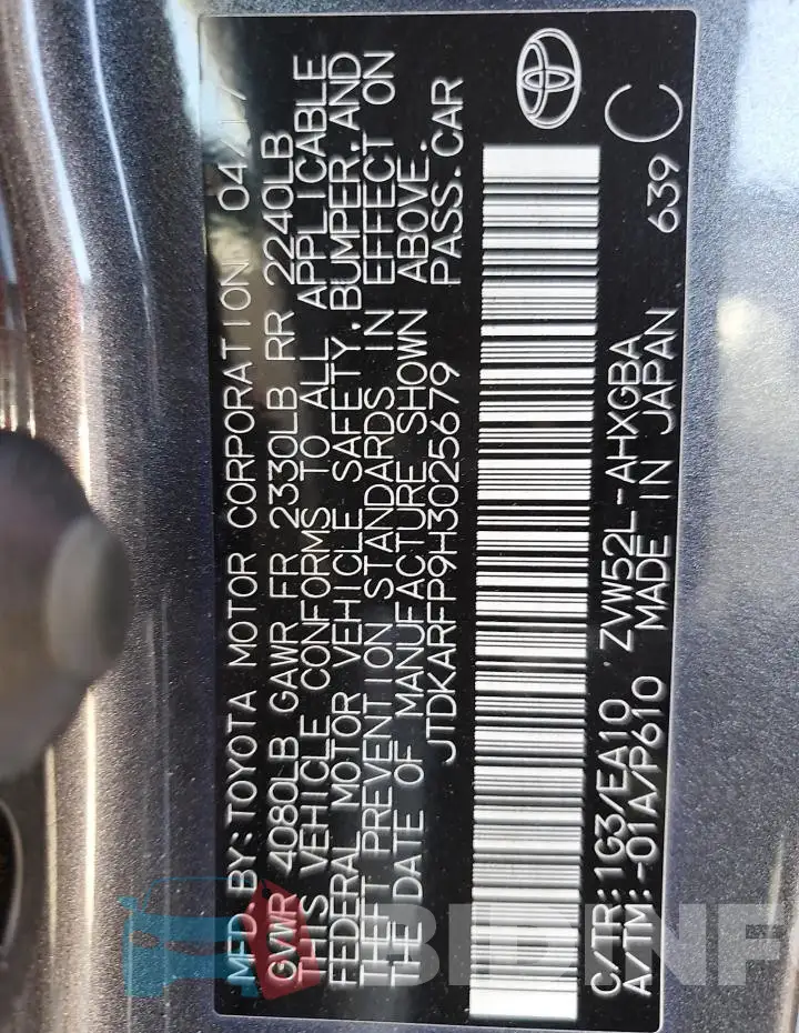 JTDKARFP9H3025679 Photo# 13