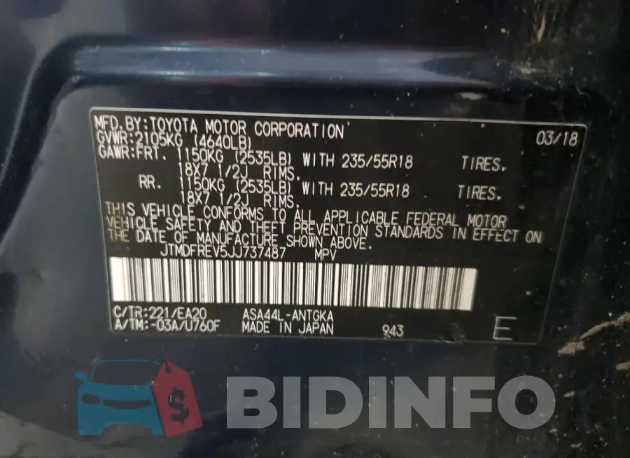 JTMDFREV5JJ737487 Photo# 13
