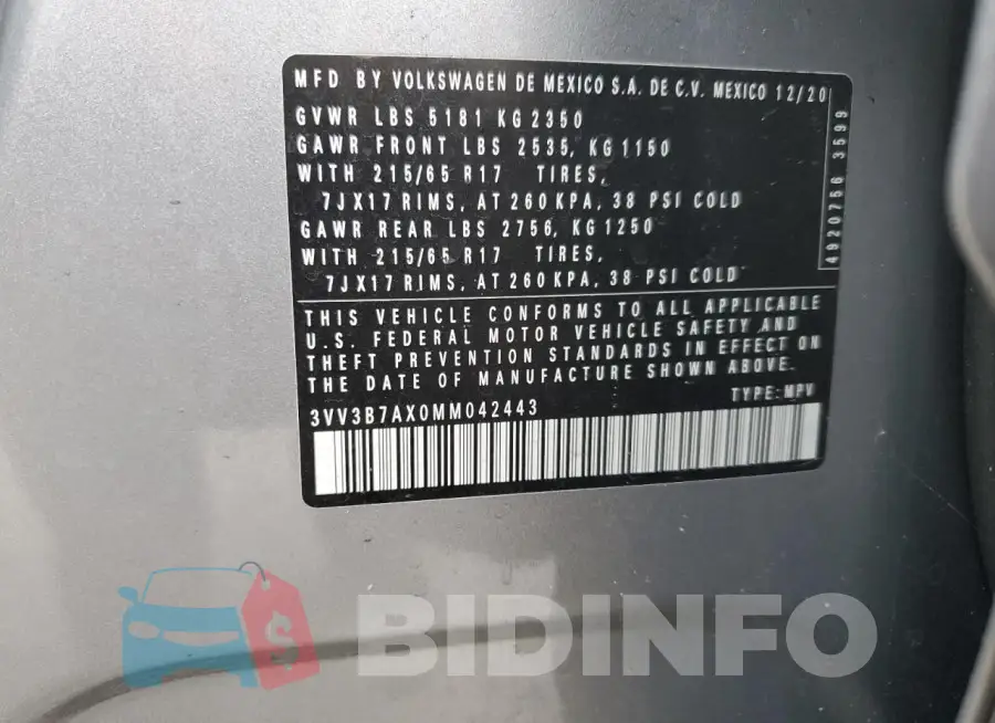3VV3B7AX0MM042443 Photo# 13
