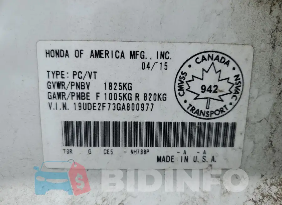 19UDE2F73GA800977 Photo# 13