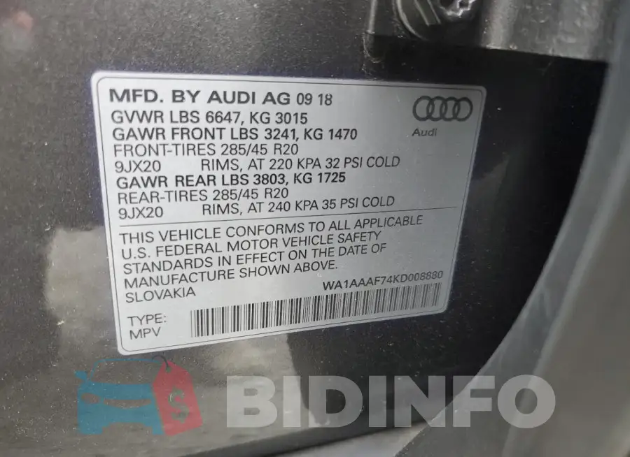 WA1AAAF74KD008880 Photo# 13