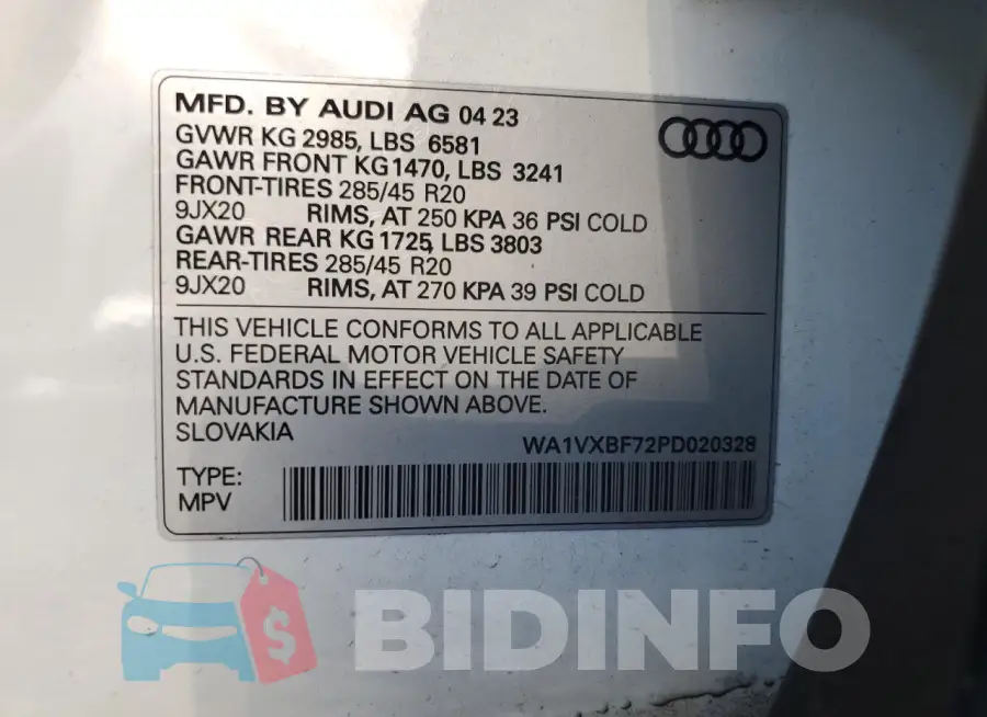 WA1VXBF72PD020328 Photo# 14